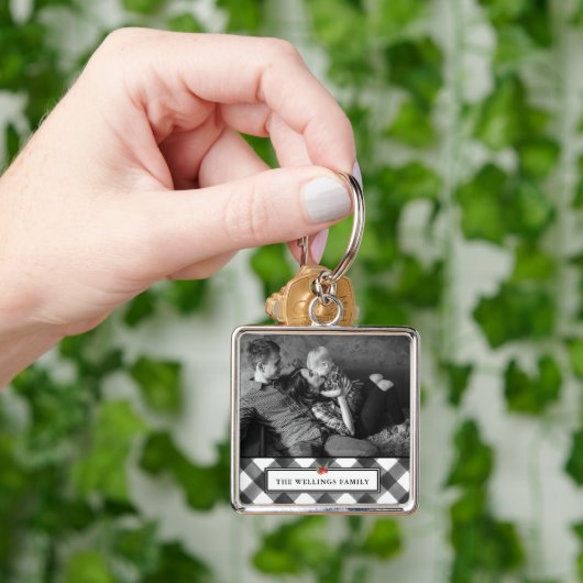 Porte-clés Photo faite sur commande rustique noire et blanche (main)