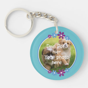 Porte-clés Photo - Fleurs violet bleu turquoise Enfants -