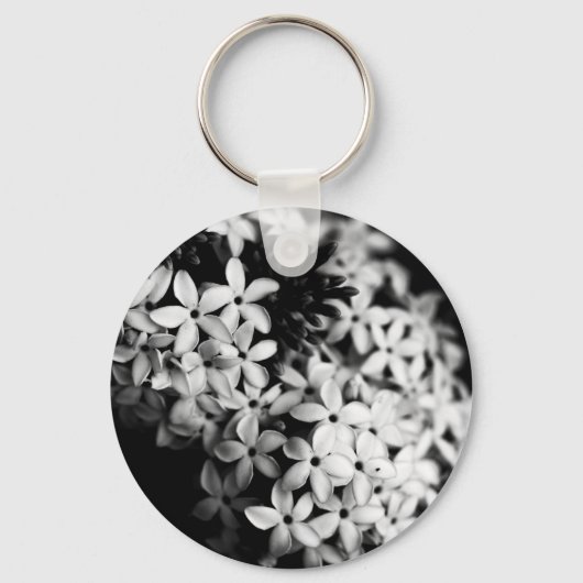 Porte-clés Photo florale élégante en noir et blanc (Recto)