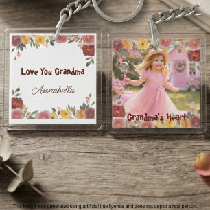 Porte-clés Photo Grand-mère Florale – Cadeau Souvenir