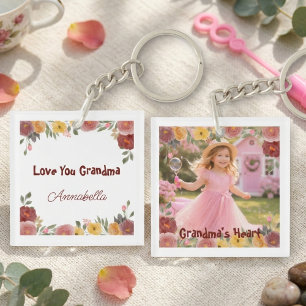 Porte-clés Photo Grand-mère Florale – Cadeau Souvenir
