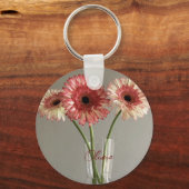 Porte-clés Photo Happy Gerbera Rose Flower +Custom Name (Recto)