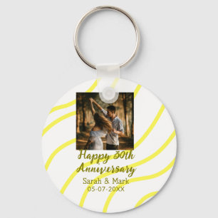 Porte-clés Photo jaune doré 30e anniversaire de mariage nom