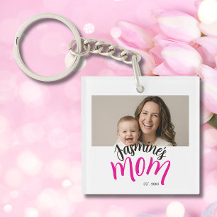 Porte-clés Photo Maman Année de naissance de l'enfant personn