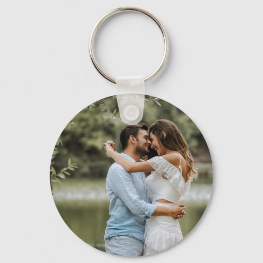 Porte-clés Photo Mariage de Monogramme blanc classique modern (Verso)