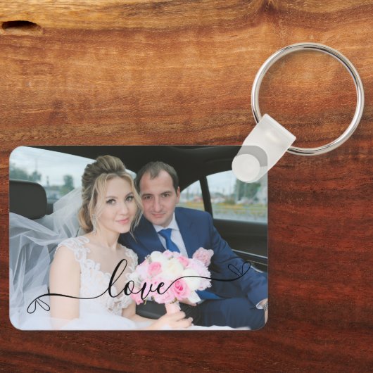 Porte-clés Photo Mariage de script simple et élégant (Recto)