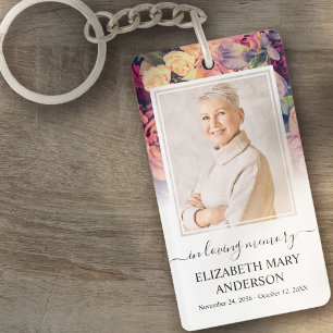 Porte-clés Photo Mémorial En Mémoire Amoureuse Moody Floral