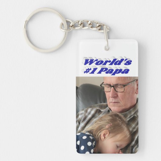 Porte-clés Photo Papa avec texte bleu (Devant)