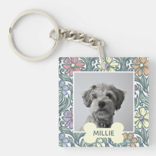 Porte-clés Photo Pastel Vintage Floral Custom Chien Photo
