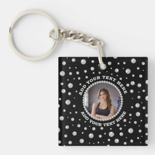 Porte-clés Photo personnalisé avec cercle de perles sur fond