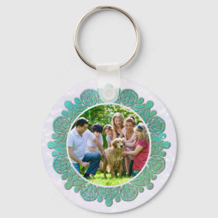 Porte-clés Photo personnalisé de famille avec mandala turquoi