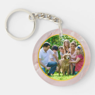 Porte-clés Photo personnalisé de famille en or et marbre rose
