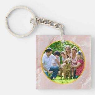 Porte-clés Photo personnalisé de famille en or et marbre rose