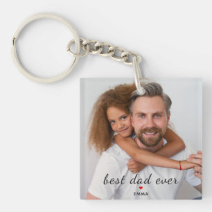 Porte-clés Photo personnalisé - Meilleur Papa Typographie Cœu