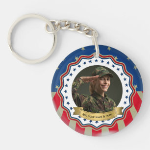 Porte-clés Photo personnalisé USA Militaire - Fête des vétéra