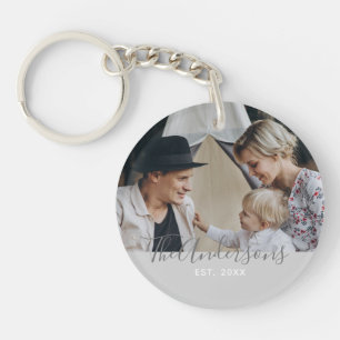 Porte-clés Photo personnalisée avec nom de famille et année d