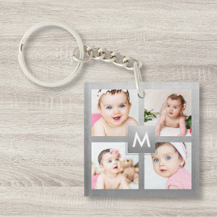 Porte-clés Photo personnalisée Collage argent Monogramme Fami