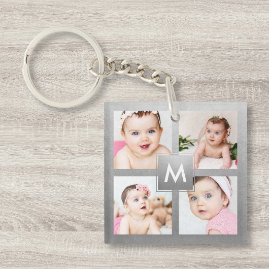 Porte-clés Photo personnalisée Collage argent Monogramme Fami