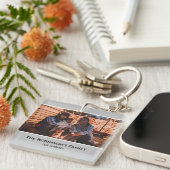 Porte-clés Photo personnalisée en cadre gris avec des textes (Devant Droit)