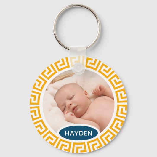 Porte-clés Photo personnalisée jaune moderne (Recto)