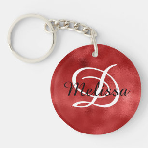 Porte-clés Photo personnalisée Monogramme Faux Dark Red Foil