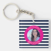 Porte-clés Photo personnalisée Nauti-Girl Navy Bleu Stripes (Devant)