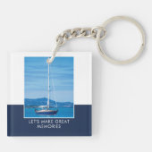 Porte-clés Photo personnalisée Nom bleu foncé moderne (Dos)