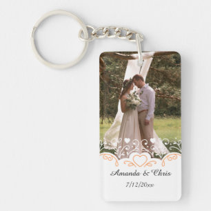 Porte-clés Photo personnalisée, nom et date du mariage