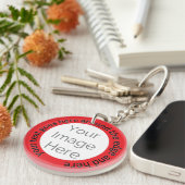 Porte-clés Photo personnalisée - Rouge en gras avec texte mod (Devant Droit)