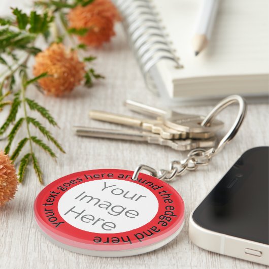 Porte-clés Photo personnalisée - Rouge en gras avec texte mod (Devant Droit)