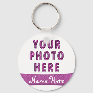Porte-clés Photo Picture Keychains with Name on Pink Banner
