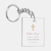 Porte-clés Photo rose moderne fille première communion (Devant gauche)