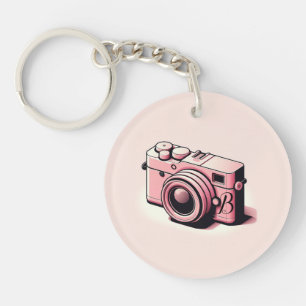 Porte-clés Photographie de caméra rose-lumière personnalisée