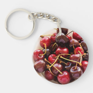 Porte-clés Photographie de Cerises Rouges Fraîches dans un Bo