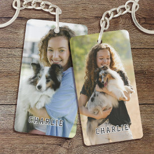 Porte-clés Photographie de chien en typographie grasse person
