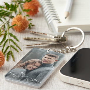 Porte-clés Photographie personnalisée et cœurs d'amour