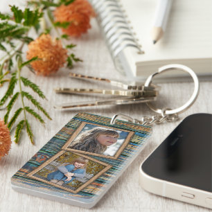 Porte-clés Photographies personnalisées sur motif de planches