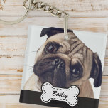 Porte-clés Photos d'animaux de compagnie sur Cute Dog Bone Aj<br><div class="desc">Ajoutez le nom de l'animal dans une typographie de script ludique sur une simple plaque de nom d'os de chien. Ajoutez une photo d'animal de compagnie personnalisée.</div>