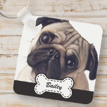 Porte-clés Photos d'animaux de compagnie sur Cute Dog Bone Aj<br><div class="desc">Ajoutez le nom de l'animal dans une typographie de script ludique sur une simple plaque de nom d'os de chien. Ajoutez une photo d'animal de compagnie personnalisée.</div>