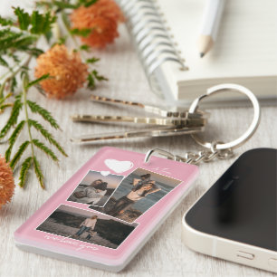 Porte-clés Photos personnalisés simples sur fond rose clair