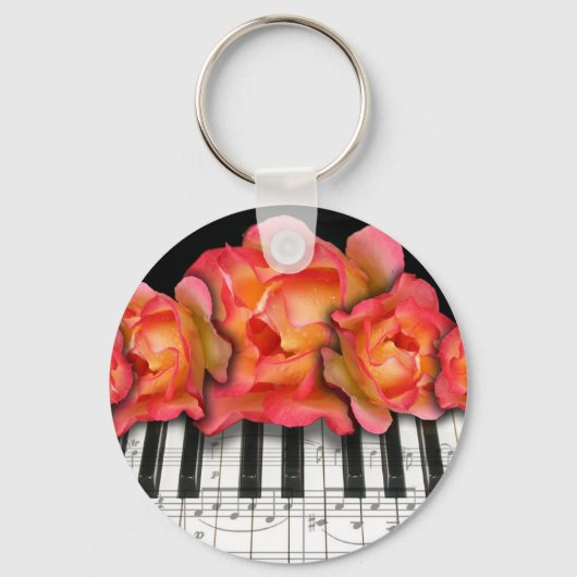 Porte-clés Piano Keyboard Roses et notes musicales (Recto)