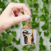 Porte-clés Pic Downy mou sur arbre aux fruits (main)