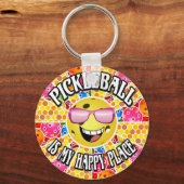 Porte-clés Pickleball est mon endroit heureux - Graphique col (Recto)