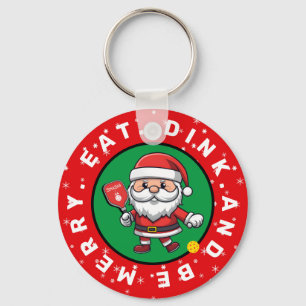 Porte-clés Pickleball Père Noël texte personnalisé, rouge