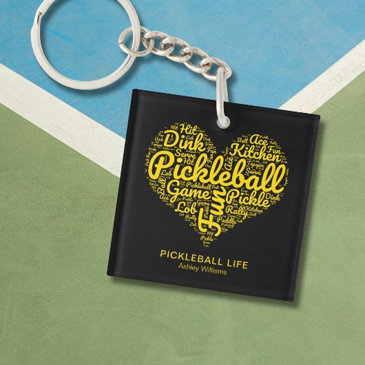 Porte-clés Pickleball Player Nom personnalisé Word Art