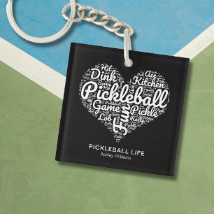 Porte-clés Pickleball Player Nom personnalisé Word Art