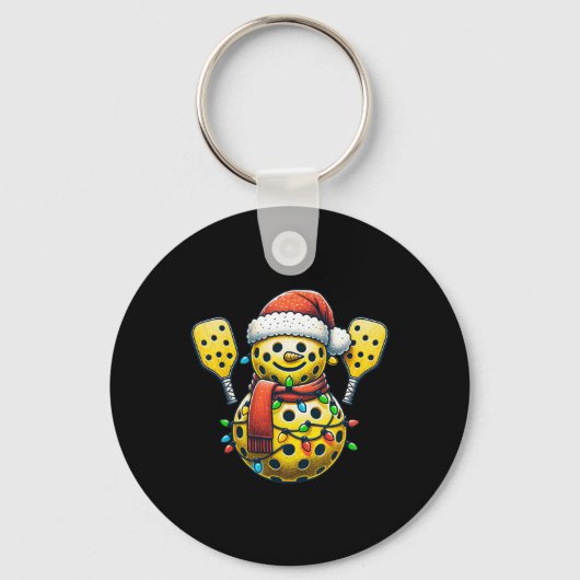 Porte-clés Pickleball Snowman Santa Hat Lumières Noël Pick (Recto)