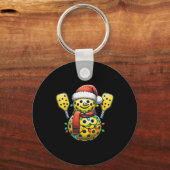 Porte-clés Pickleball Snowman Santa Hat Lumières Noël Pick (Recto)