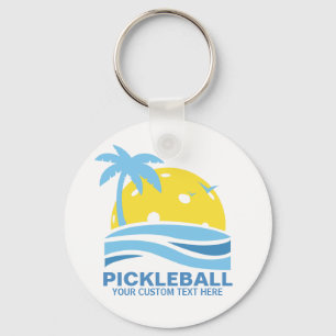 Porte-clés Pickleball Tropical Palm Tree Sun Votre texte pers