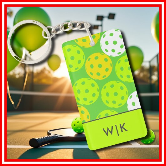 Porte-clés Pickleball Vert Élégant Moderne Monogrammé